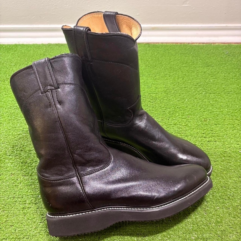 Justin Black Leather Boots Men's Size 10.5B Oil Resistant Utility Non Slip